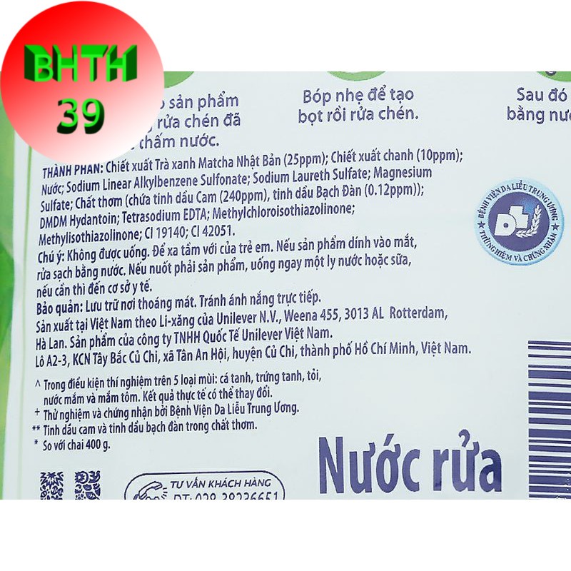 Nước Rửa Chén Khử Mùi Sunlight Trà Xanh Matcha Nhật Bản 750g