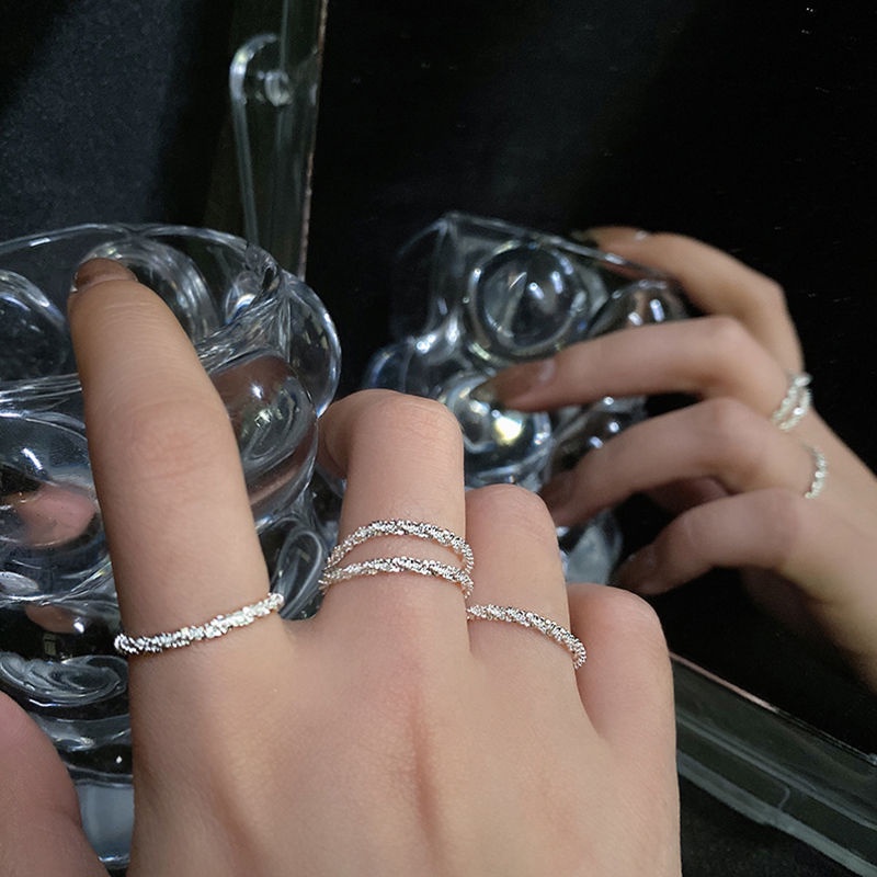 Nhẫn Lấp Lánh Bạc Nhám Thời Trang Sang Trọng Cho Nữ