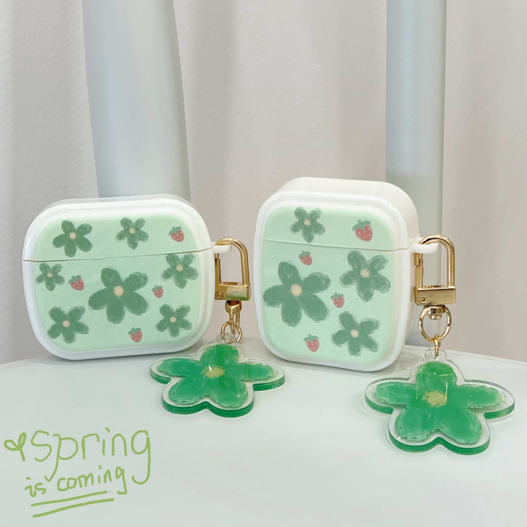 Vỏ Bảo Vệ Hộp Sạc Tai Nghe AirPods3 AirPods3 Họa Tiết Hoa Nhỏ Màu Xanh Lá Dễ Thương Thời Trang 2021 Ốp