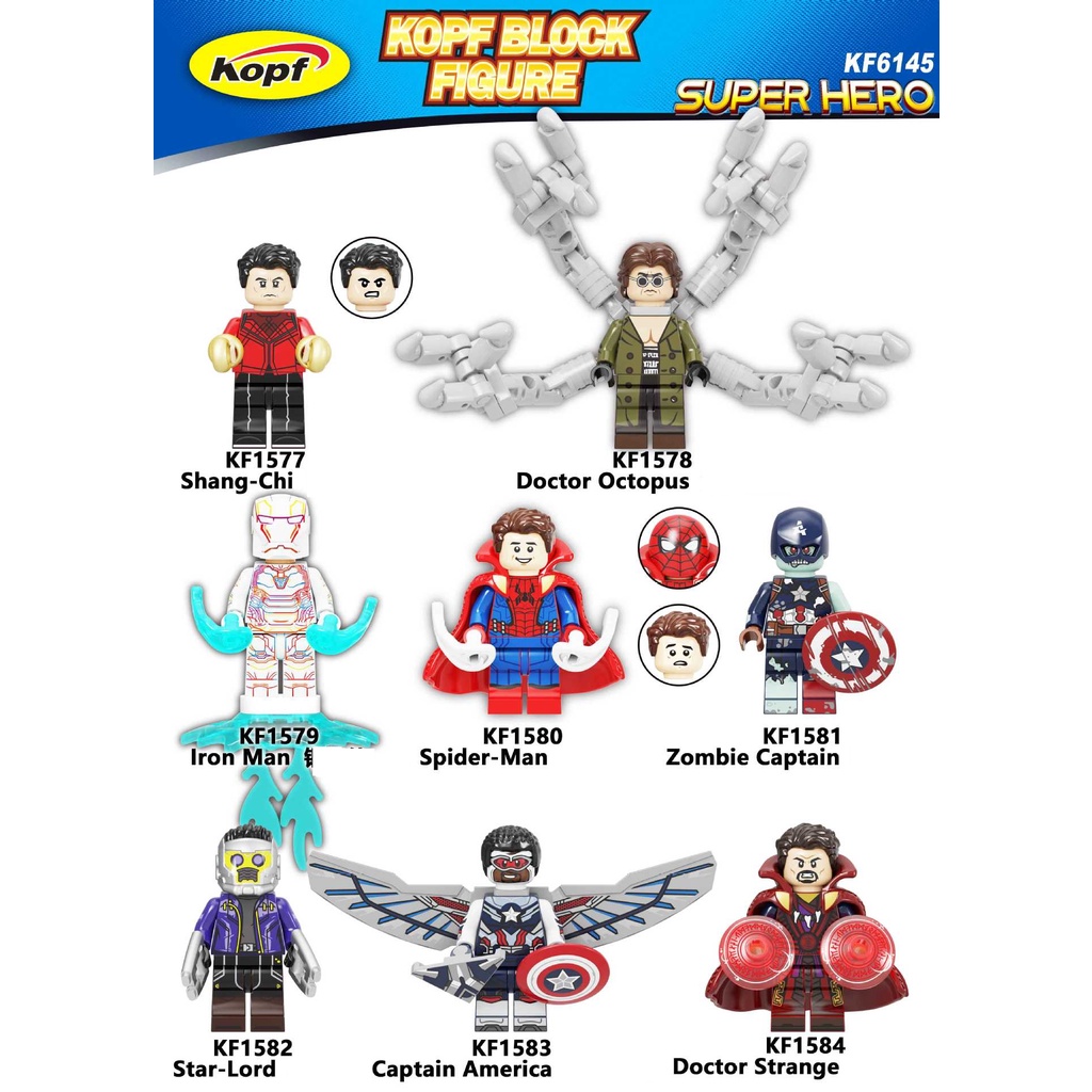 Minifigures Các Nhân Vật Marvel DC Spiderman Tiến Sĩ Bạch Tuộc Người Sắt Ironman Captian KF6145 - Đồ Chơi Lắp Ráp Mini