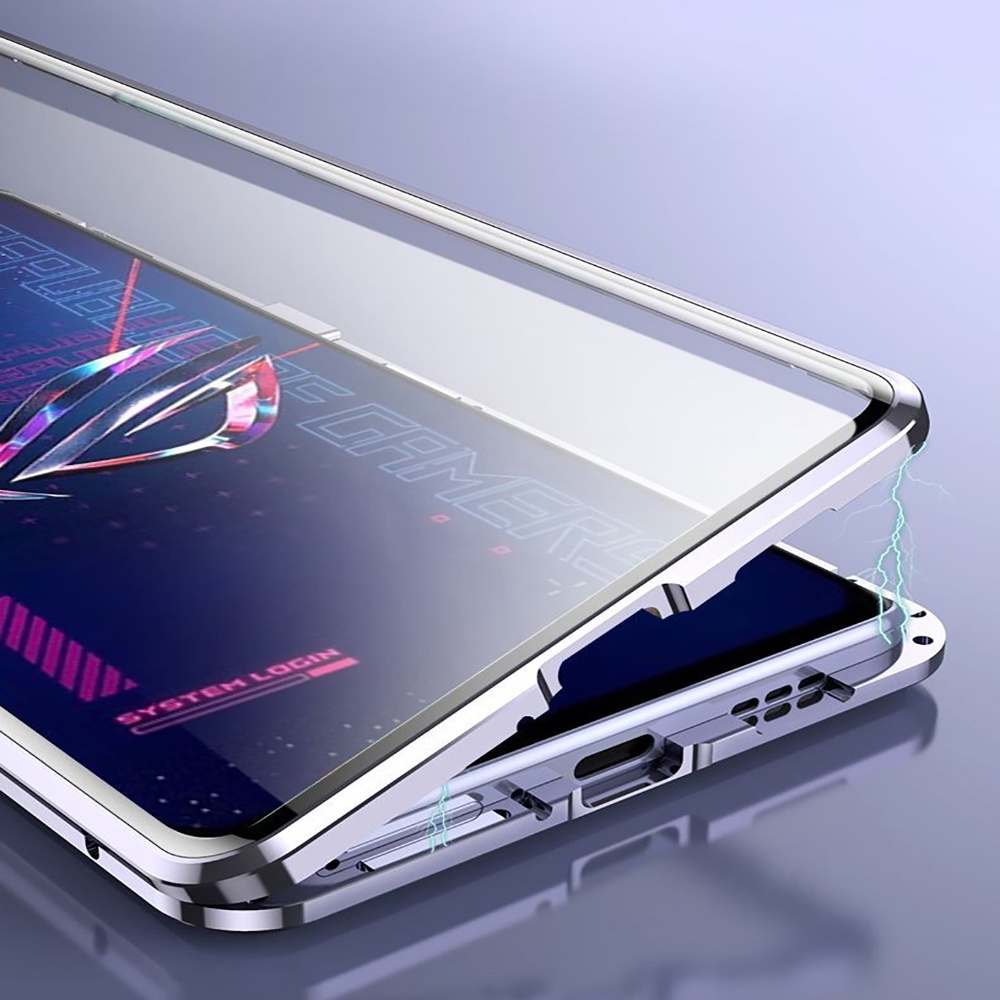 Ốp Điện Thoại Kính Cường Lực Hai Mặt Viền Kim Loại Màu Trắng Cho ROG phone 6 6 Pro ASUS ROG 6 ROG6 Pro