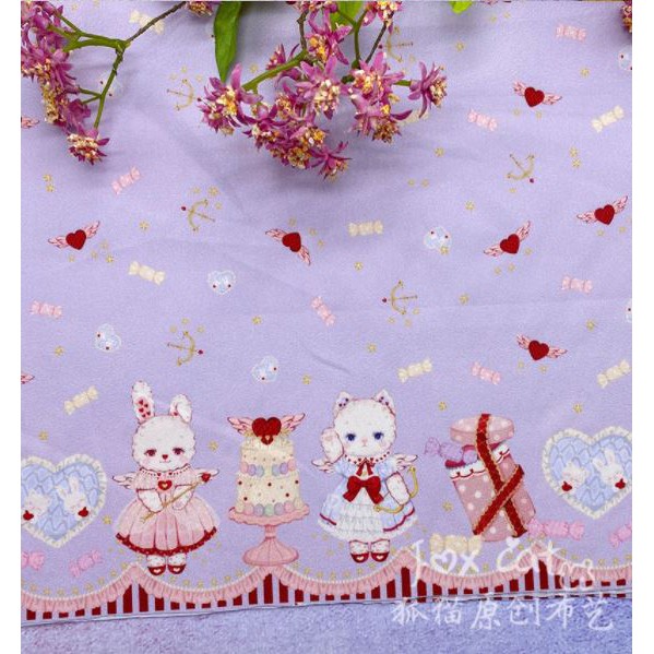 Vải may váy Lolita, váy cho doll, họa tiết Alice in Wonderland, thỏ ngọt ngào bán theo khoang nhỏ 75x145cm, khổ 1m1