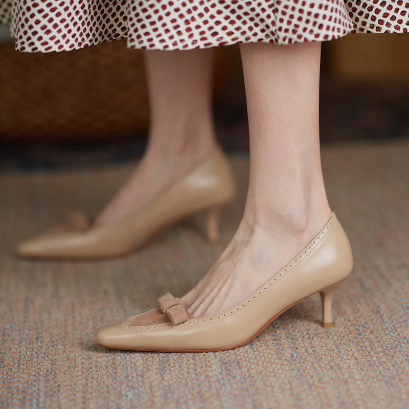 Giày Cao Gót 5cm Bằng Da Phong Cách Retro Dành Cho Nữ
