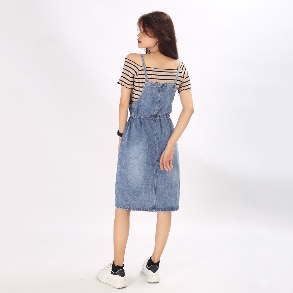 Váy yếm nữ jean bò dài hàn quốc ulzzang vintage dây rút Tulibs JN09