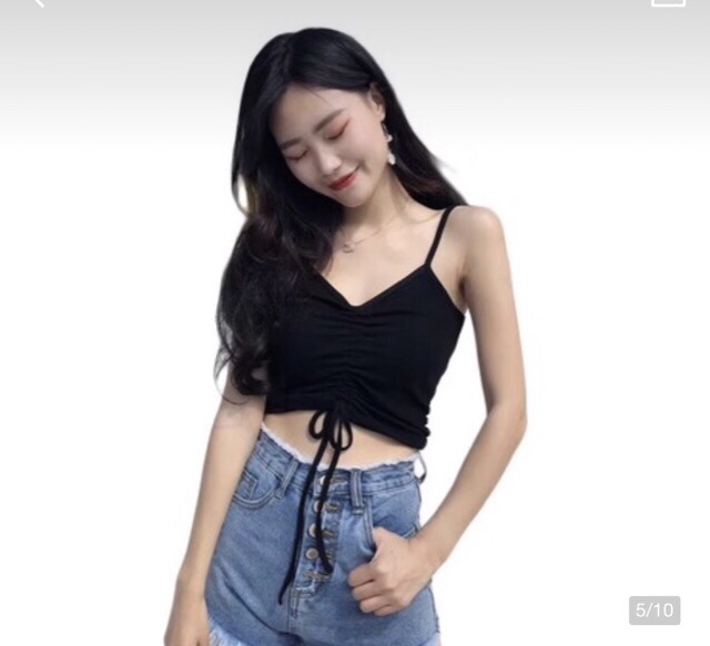 Áo rút ngực 2 dây sexy vải len tăm zip mỏng mát