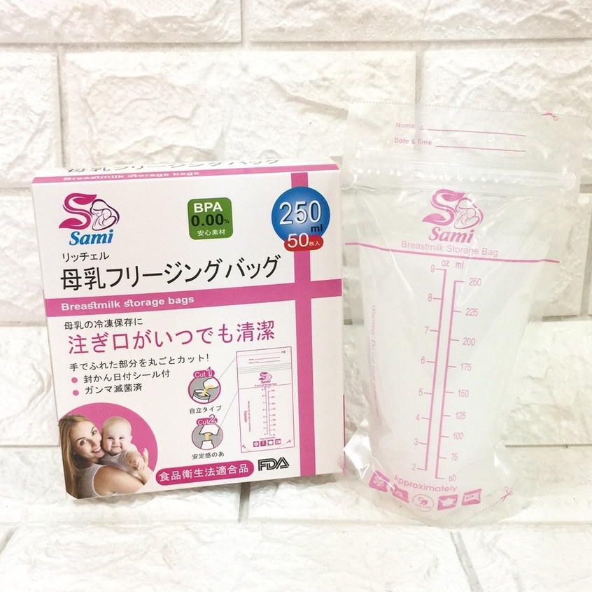 Hộp 50 túi trữ sữa 250ml SAMI của nhật bản, tặng kèm bút ghi thông tin