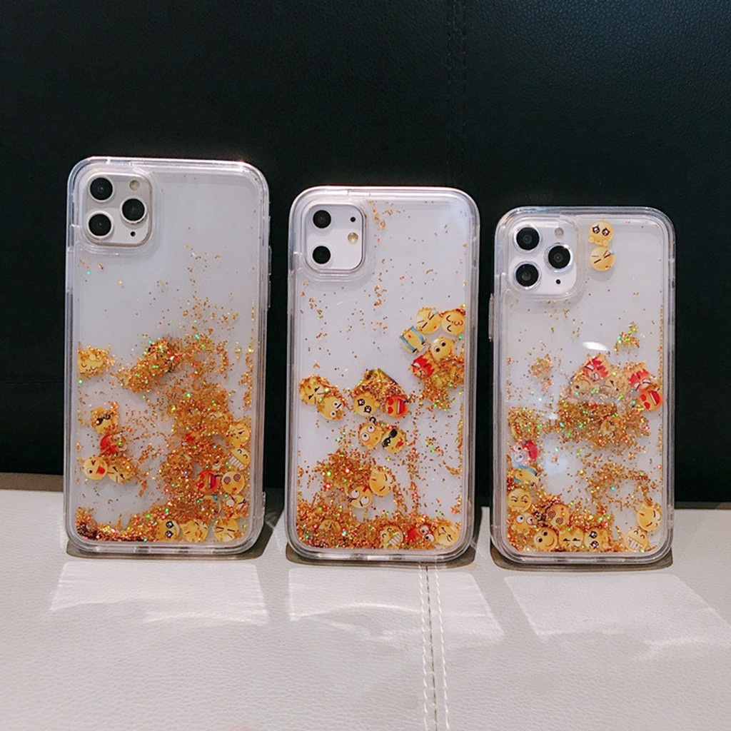 Ốp điện thoại silicon cứng kim tuyến nước hình emoji thích hợp cho iPhone 11 Pro X XR XS MAX iPhone SE 8 7 6 6s Plus