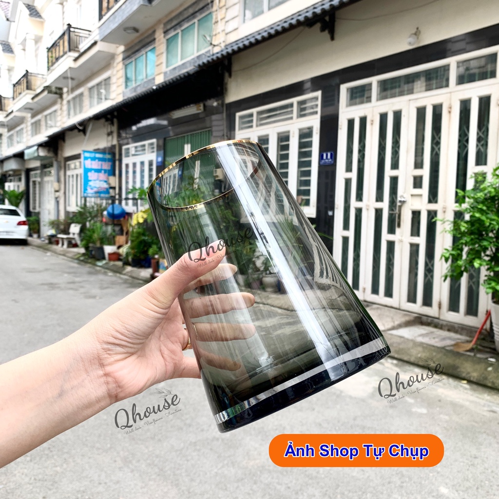 Bình hoa thuỷ tinh mạ vàng Qhouse cao cấp , lọ hoa decor phong cách Bắc Âu trang trí bàn trà bàn ăn sảnh văn phòng đẹp