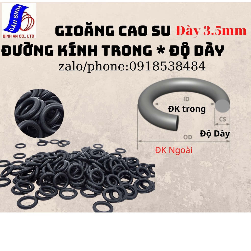 Dày 3.5mm * (6mm đến 40mm Đường kính trong) Gioăng cao su NBR70