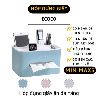 Hộp Đựng Giấy Ăn - Hộp Đựng Khăn Giấy Ecoco Có Ngăn Để Đồ, Trang Trí Nhà 8516 [MINMAXS]