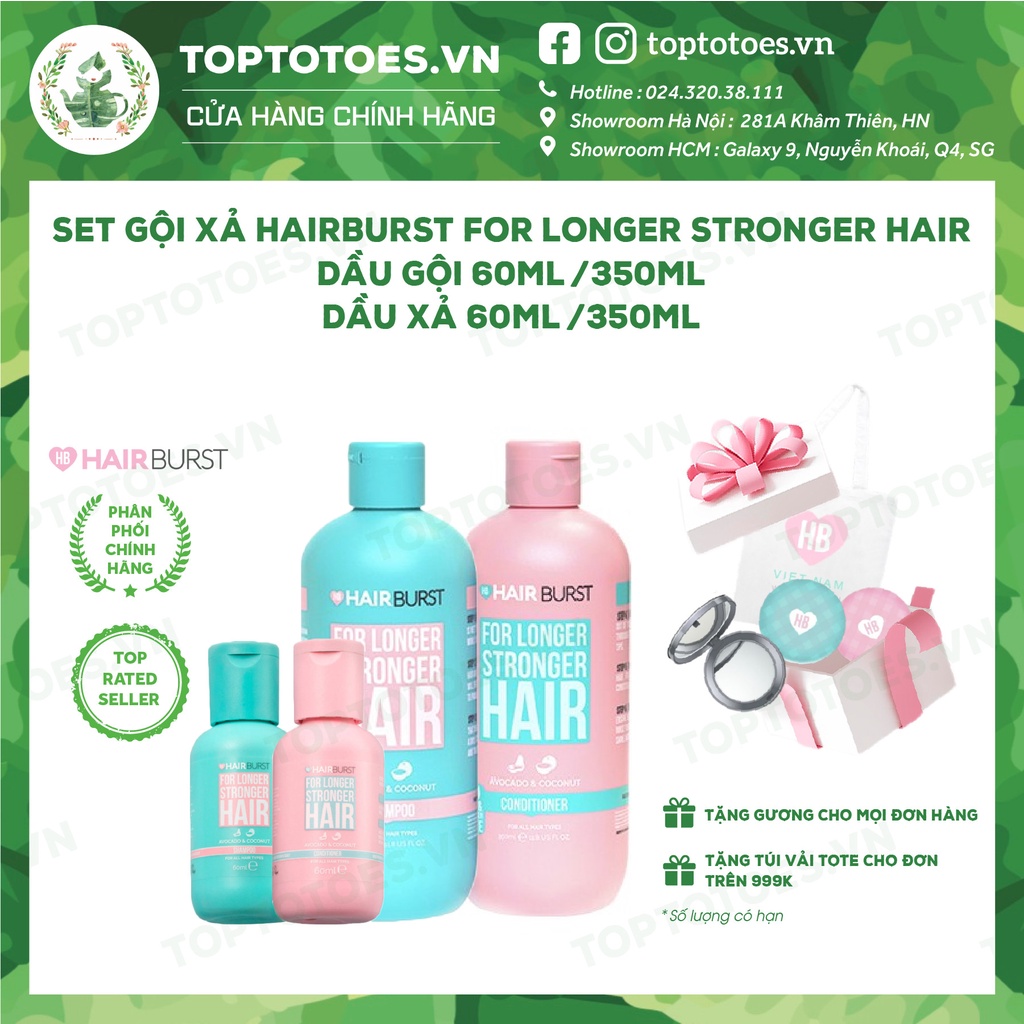 Set Gội Xả Hairburst kích mọc tóc dài và chắc khỏe 60ml &amp; 350ml/chai [NHẬP KHẨU CHÍNH HÃNG 100%]