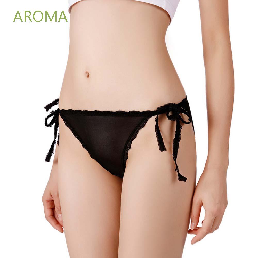 AROMA Breathable Bandage Thong Hollow Sexy Briefs Lace Panties Underpants Cotton Crotch Traceless Seamless Low-waist G String Solid Color/Multicolor