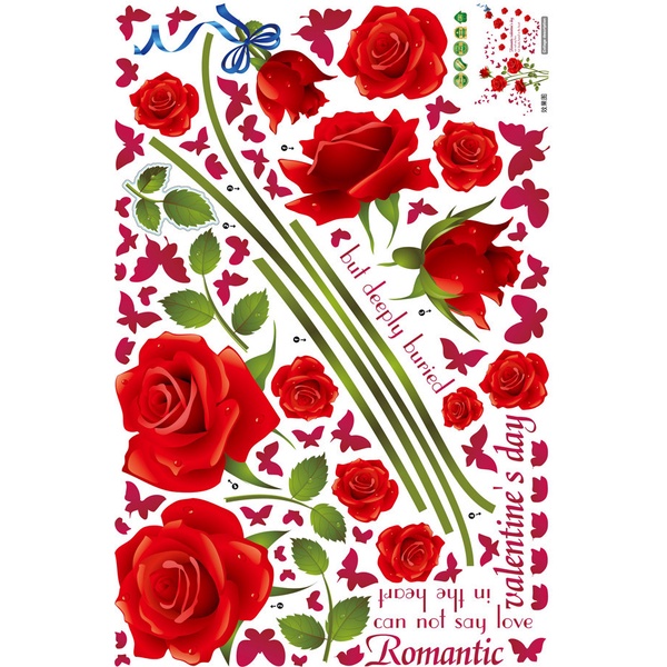 Tranh dán tường 3D Hoa Hồng phong cách lãng mạn