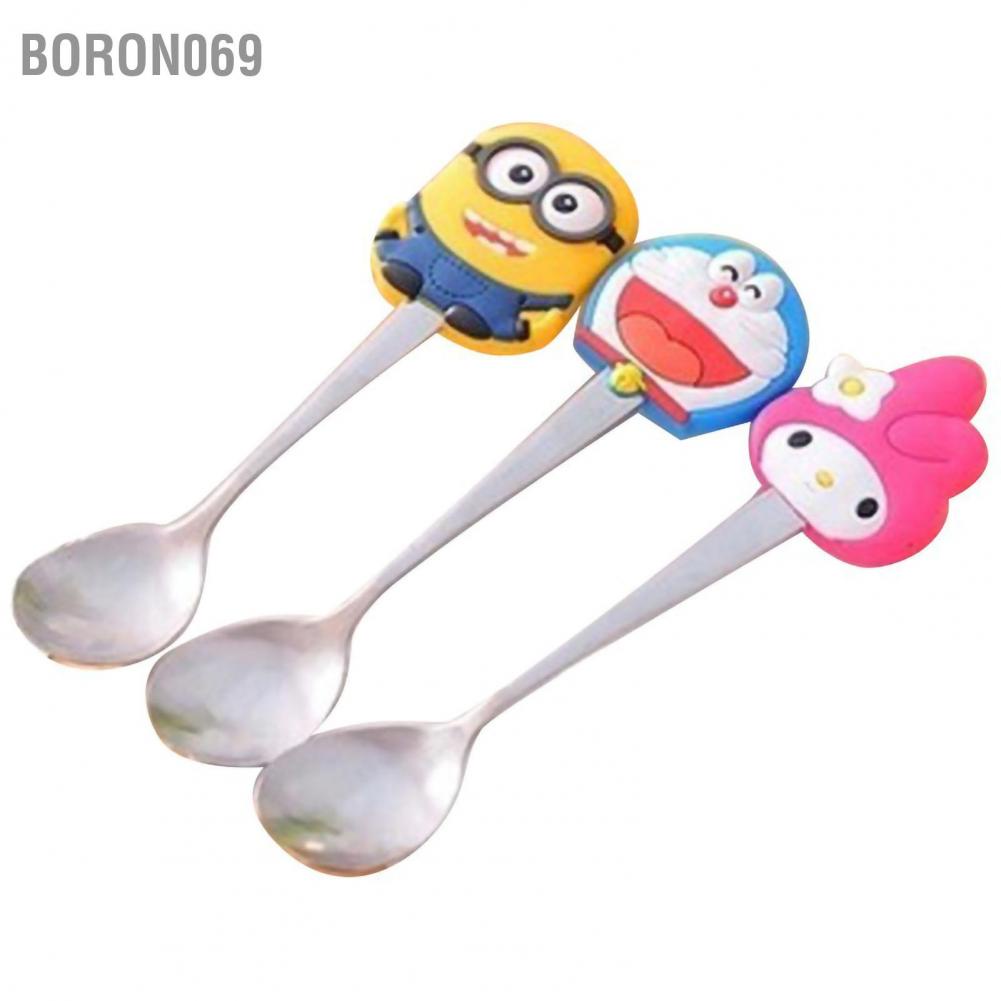 Boron069 Muỗng thép không gỉ sáng tạo dễ thương với tay cầm silicone ăn tối để khuấy cà phê cho đồ nhẹ