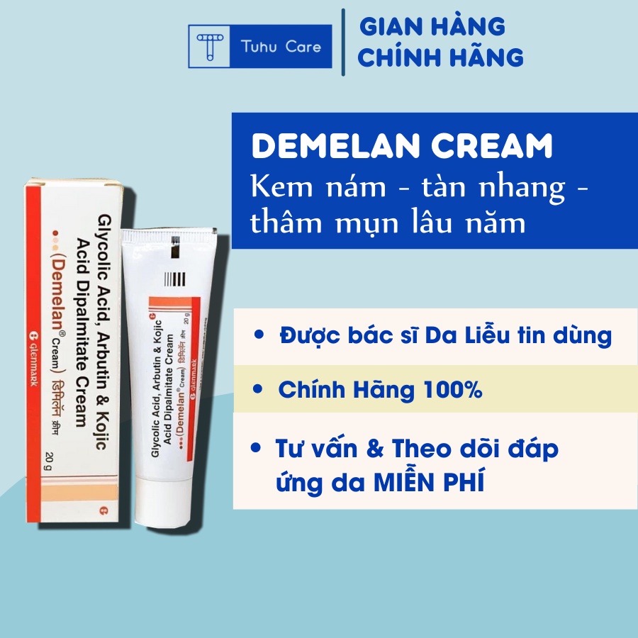 Demelan Cream 20g - Kem dưỡng trắng da, làm sáng da, mờ thâm nám 5% arbutin, 10% AHA