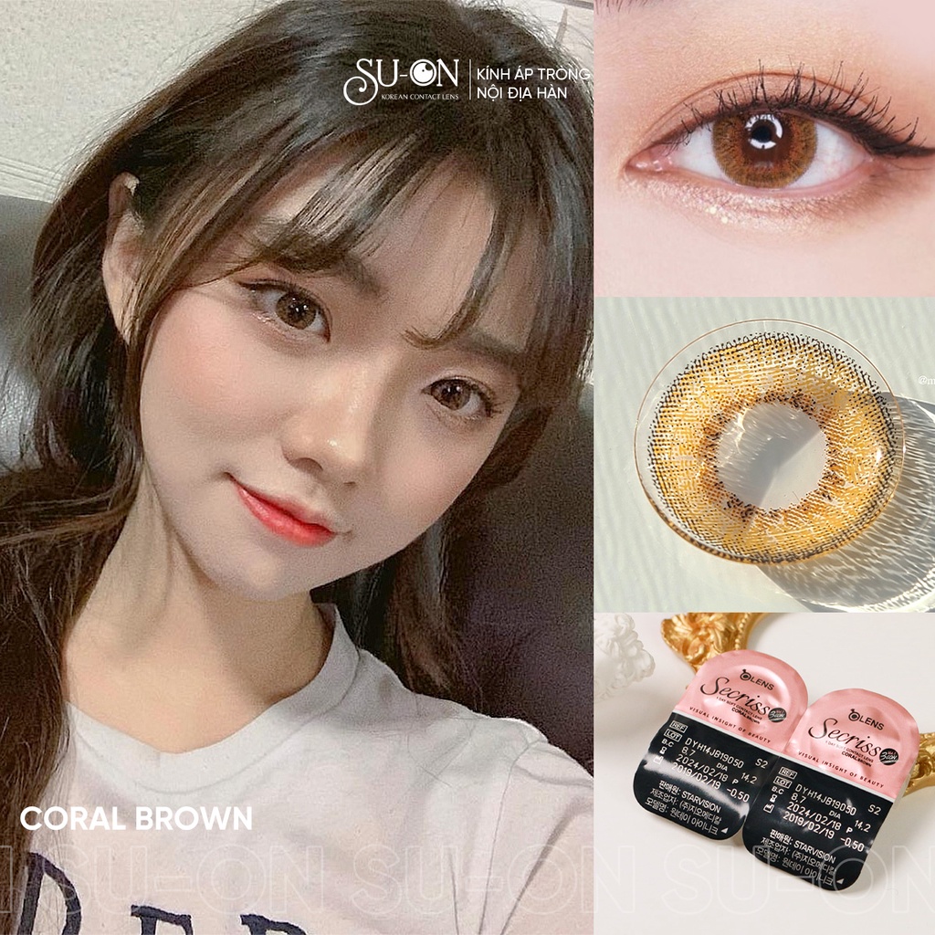 Lens 1 ngày Olens CORAL BROWN áp tròng 14,2mm, nâu tây long lanh Hàn Quốc, siêu êm đeo 24h