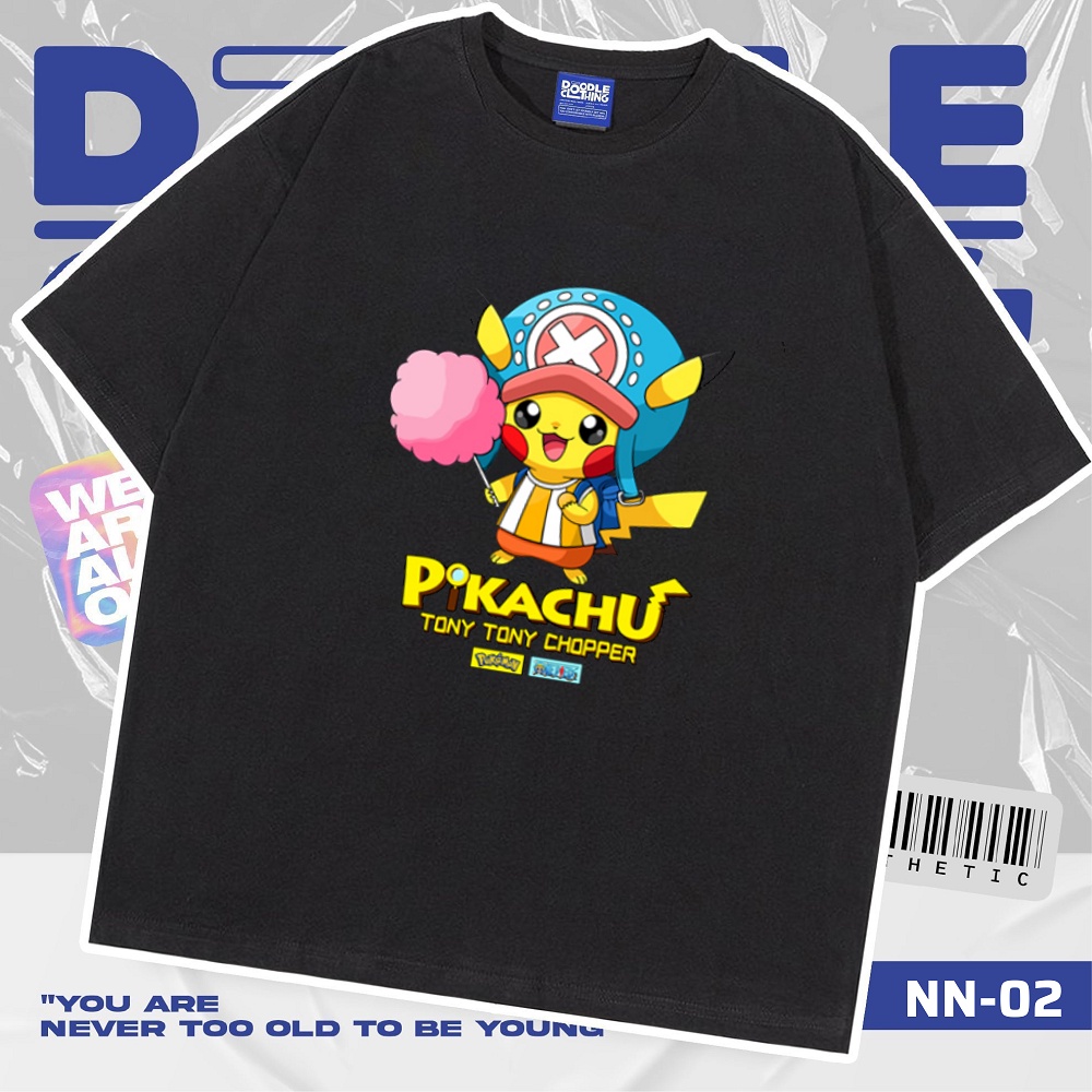Áo thun nam nữ tay lỡ unisex oversize áo phông form rộng basic tee hình pikachu cosplay tony tony chopper
