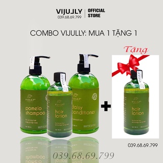 [TẶNG 1 CHAI TINH DẦU BƯỞI] Combo Dầu gội bưởi + Dầu xả dừa + Tinh dầu bưởi Vi Jully, TRỊ RỤNG TÓC-KÍCH MỌC TÓCI