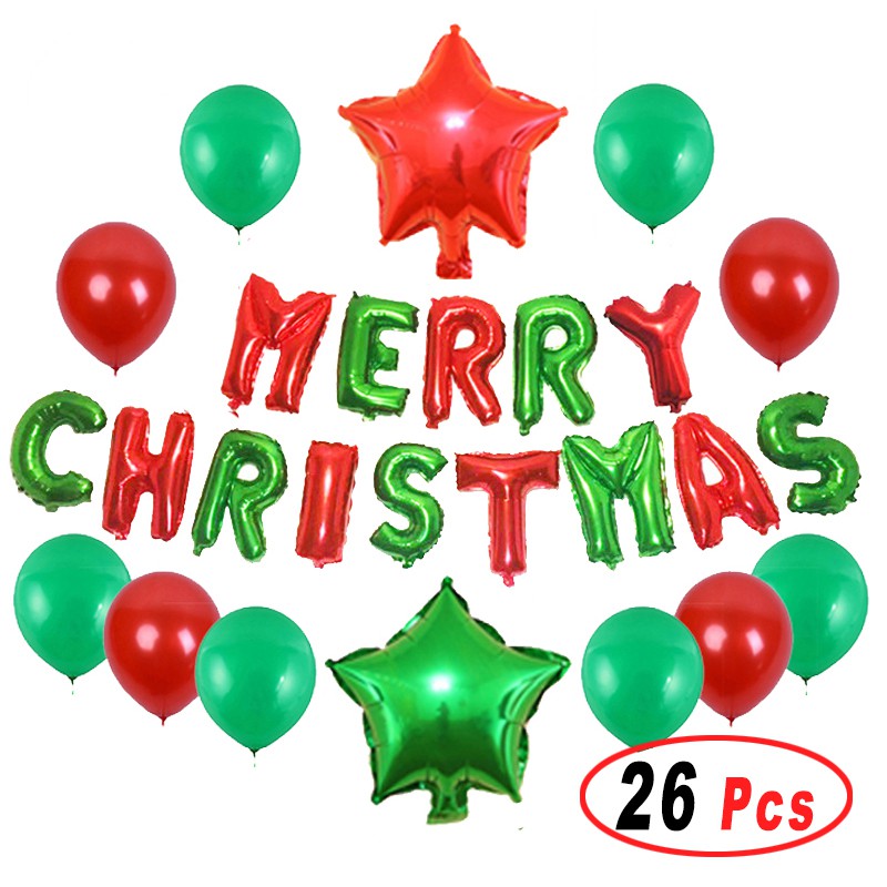 Set 26 bóng bay lá nhôm hình ngôi sao và chữ Merry Christmas