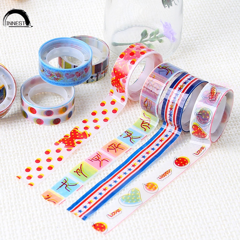 Set 5 Cuộn Sticker Dán Trang Trí Sổ Tay DIY Hình Hoạt Hình Nhiều Màu Sắc Dễ Thương