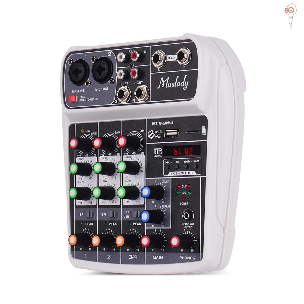 X&S Muslady AI-4 Compact Mixing Console Digital Audio Mixer 4-Channel BT MP3 USB Input +48V Phantom Power for Music Recording DJ Network Live Broadcast Karaoke