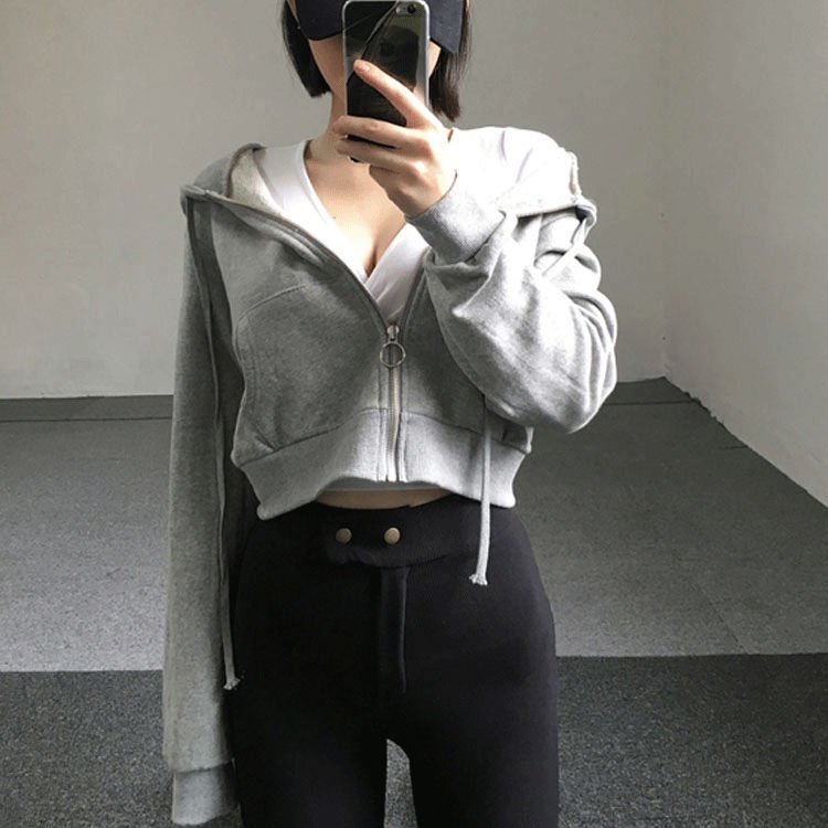 Jiashucheng Áo Khoác Hoodie Dài Tay Phối Khóa Kéo Phong Cách Harajuku