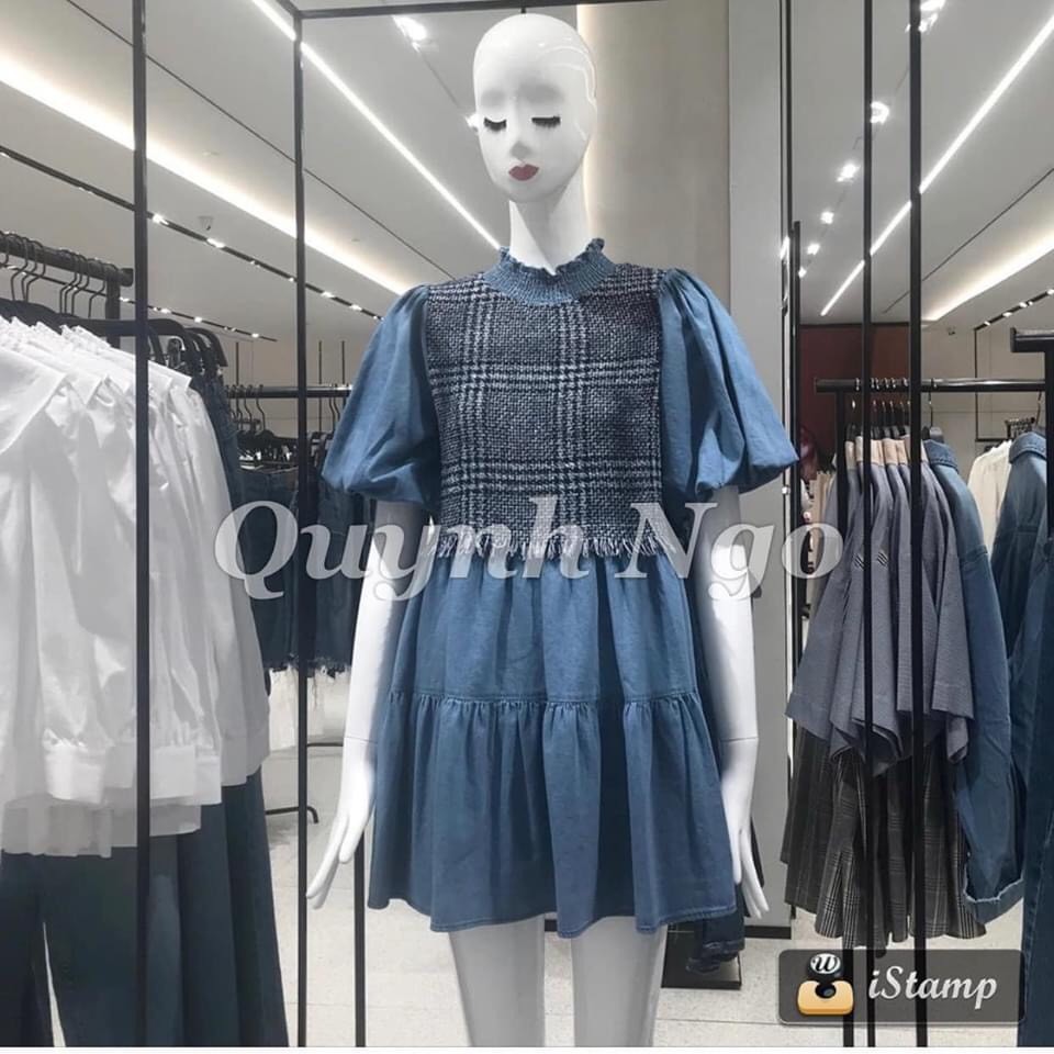 Đầm zr denim phối dạ