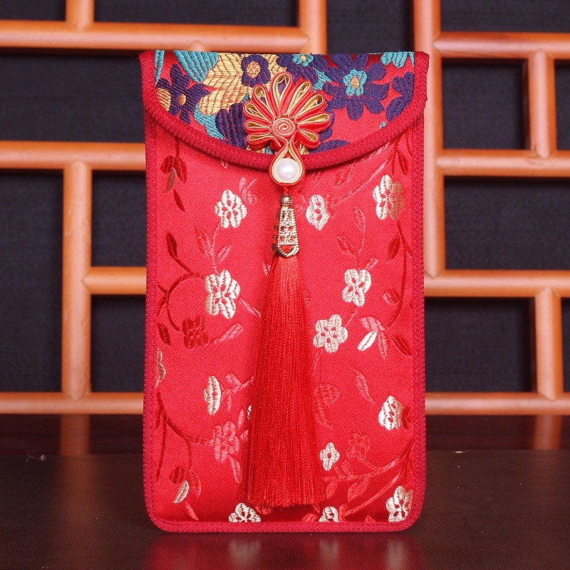 Bao lì xì thổ cẩm hàng cao cấp, lì xì vải gấm thêu hoa