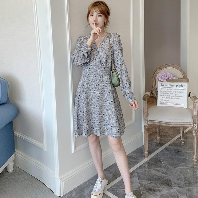Đầm IELGY vải voan hoa dài tay lưng cao xinh xắn cho nữ