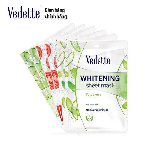 Combo 6 Mặt Nạ Giấy Dưỡng Trắng Hồng Tự Nhiên 22ml VEDETTE - Cà chua, Nha đam và Dưa leo