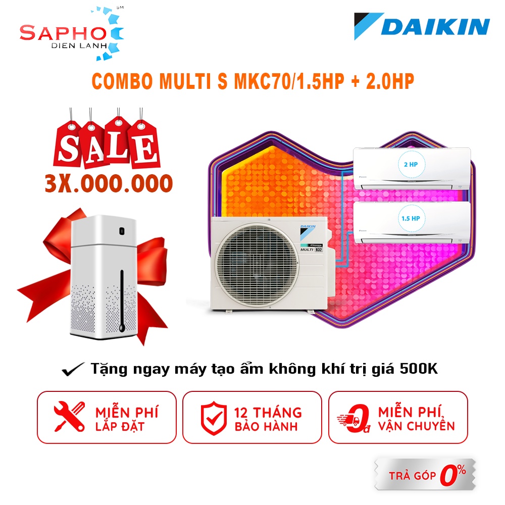 Máy lạnh Daikin Multi S Combo MKC70/1.5HP+2.0HP Inverter Gas R32 Model 2021 Thái Lan Chính Hãng