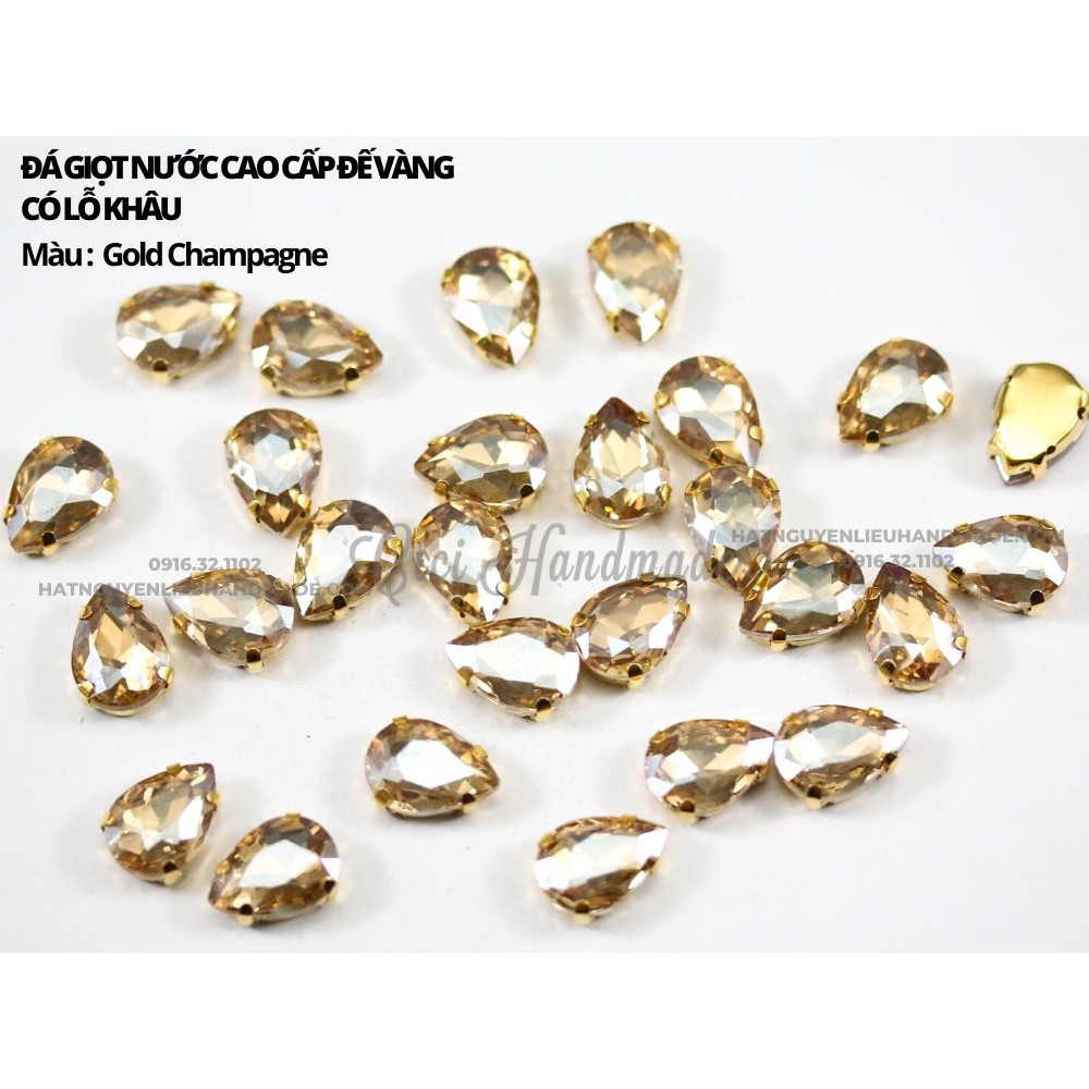 Set 10 hạt đá giọt nước cao cấp đế vàng có lỗ khâu link 1/3 Cici Handmade chuyên hạt đá hạt pha lê hạt cườm hạt trang sứ