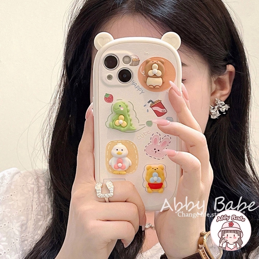 Ốp Điện Thoại Da Giả + TPU Mềm Họa Tiết Quái Vật / Thỏ Xanh Lá 3D Chống Sốc Cho IP 13 12 11 Pro Max X XS XR