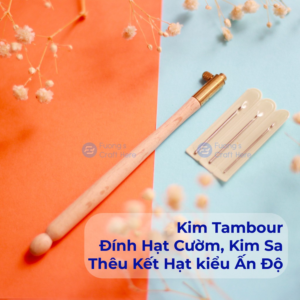 Kim Tambour Đính Hạt Cườm Kim Sa Theo Kiểu Ấn Độ, 3 Cỡ Kim 0.7mm,0.9mm. 1,2mm Cao Cấp