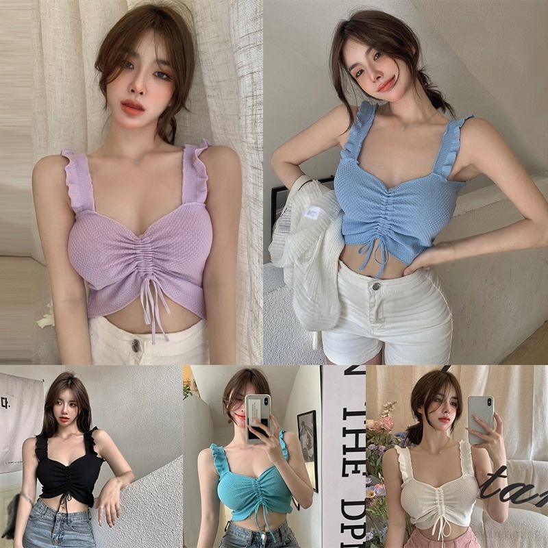 Áo Croptop Dệt Kim Sát Nách Màu Sắc Thanh Lịch