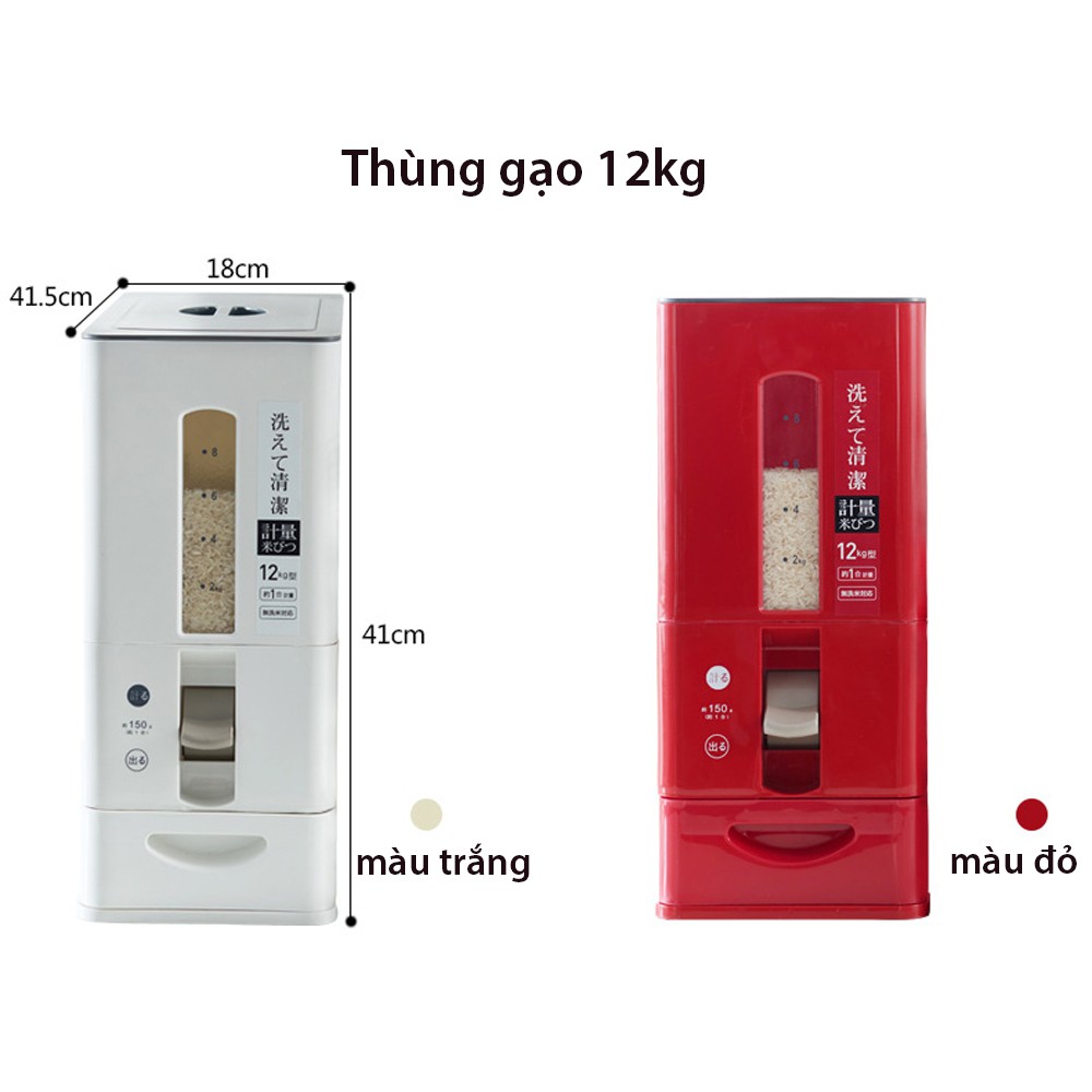 Thùng đựng gạo thông minh Nhật Bản dung tích 12kg chất liệu nhựa ABS siêu cao cấp bảo hành 24 tháng lỗi 1 đổi 1