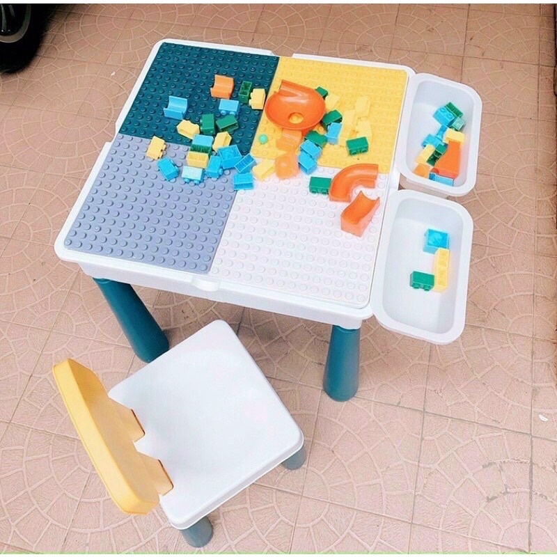 Bộ bàn ghế đa năng  ghép lego vừa câu cá kiêm ngồi ăn và ngồi tập tô