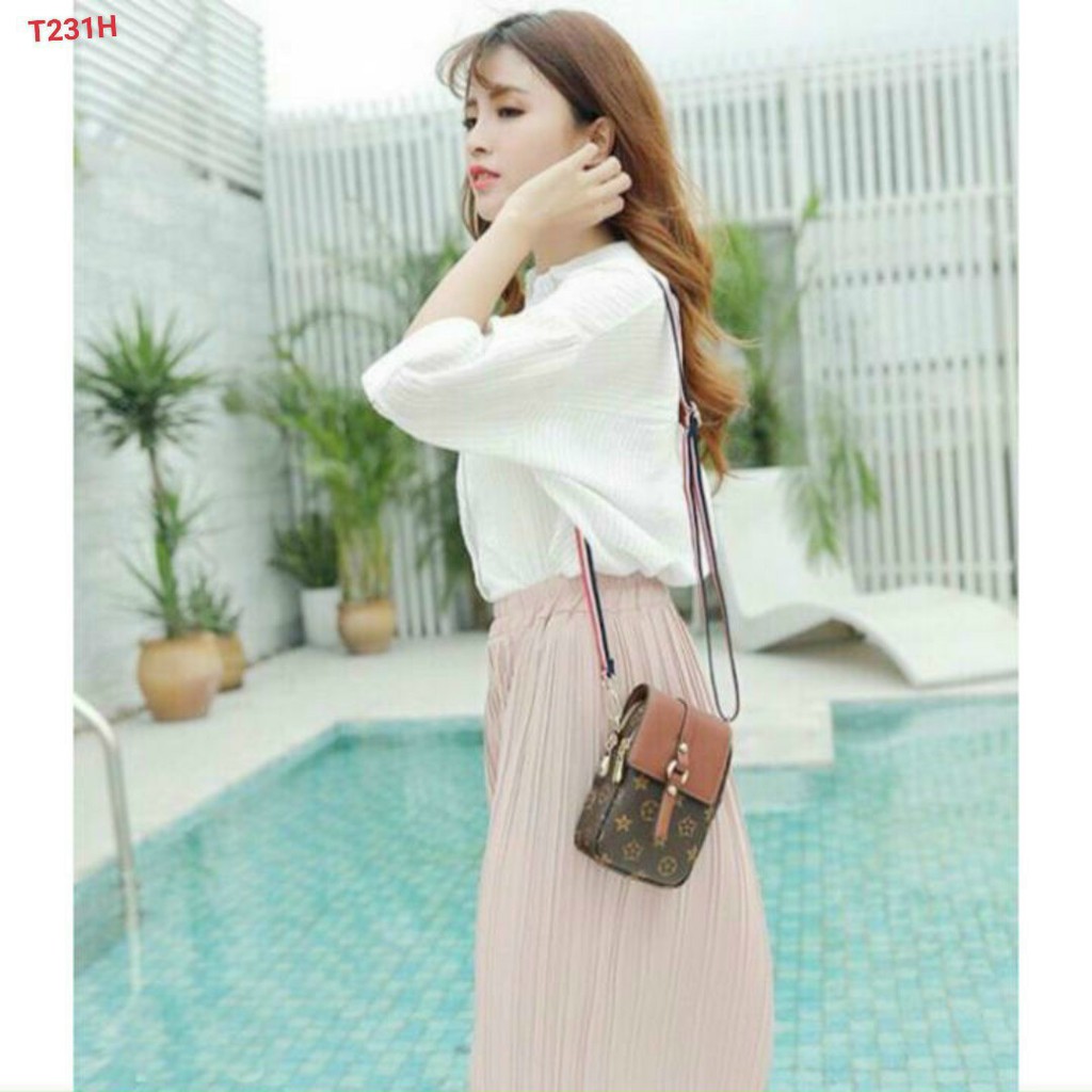 🥰 MẪU MỚI - GIÁ SỈ 🥰 Túi XÁCH Đeo Chéo Da GG Cute Cao Cấp 2 NGĂN Túi điện thoại kẻ sọc HOT size 13x21cm 2 MÀU