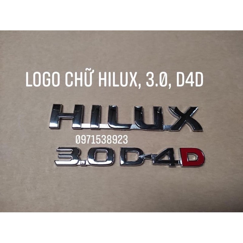 Logo chữ nổi TOYOTA HILUX D4D 3.0 E Gdán đuôi xe
