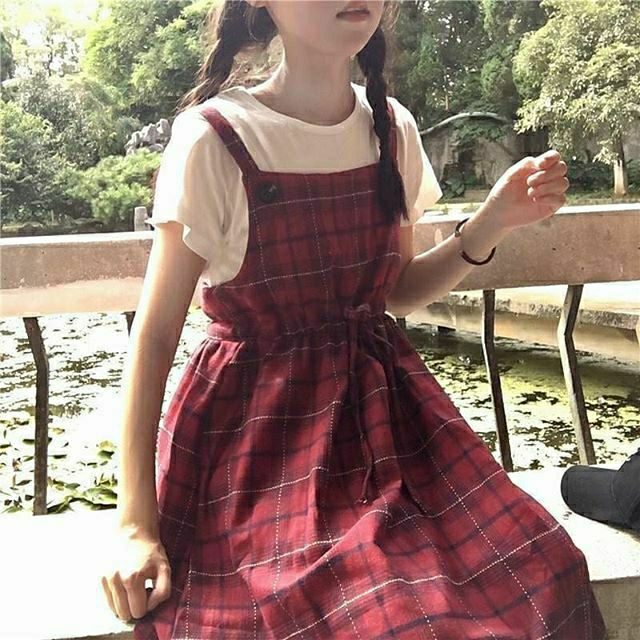 Hàng Sẵn_Yếm kẻ ulzzang thắt nơ eo phong cách hàn