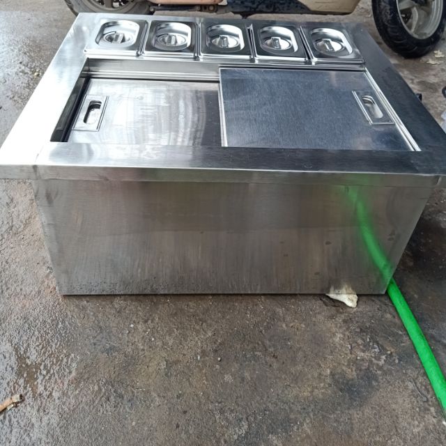 Thùng đá inox kèm khay topping