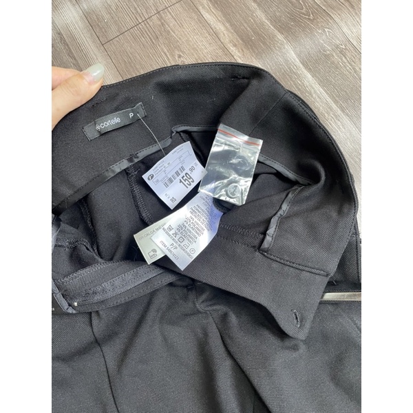 Quần đen ống loe có đai thắt lưng, chất kaki thun co giãn