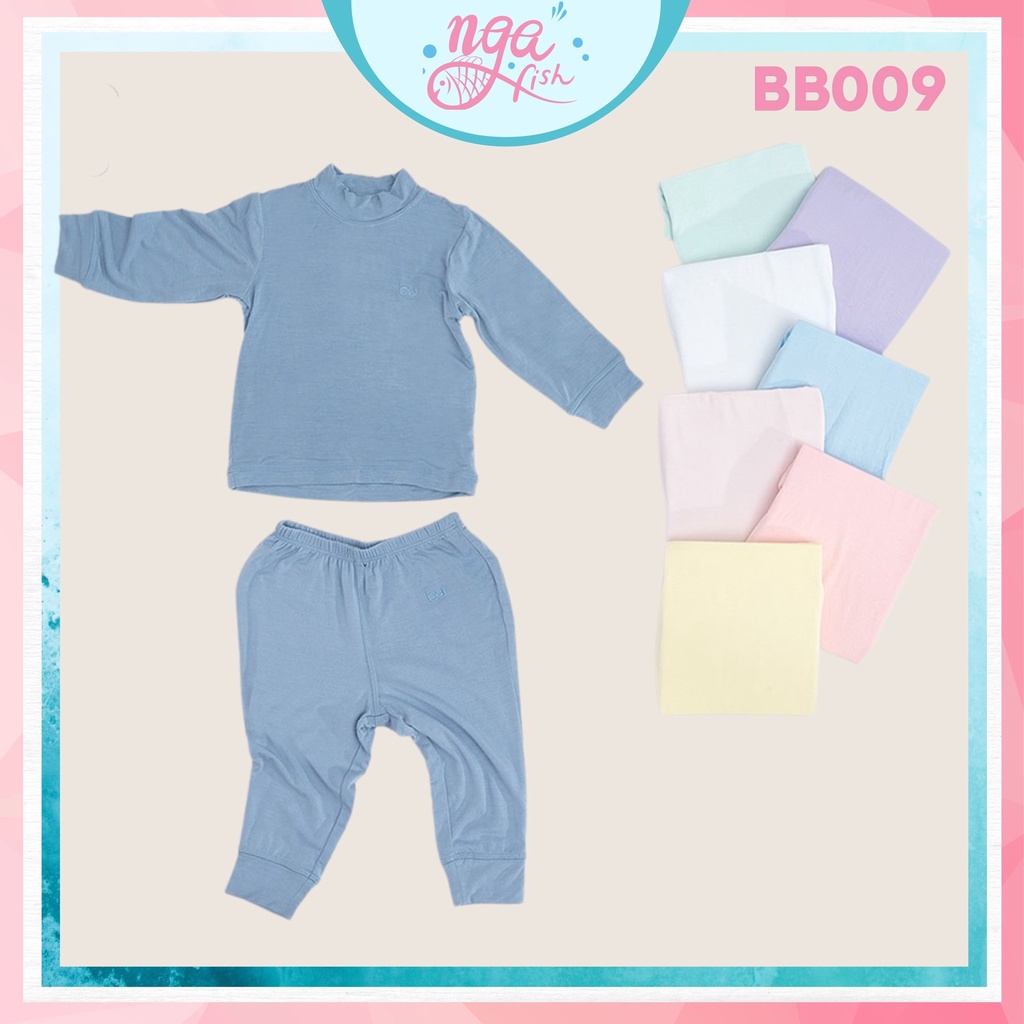 Bộ dài tay Pyjamas chui đầu, cổ 3cm cho bé trai bé gái cotton Bamboo thời trang Nga Fish CD-B009