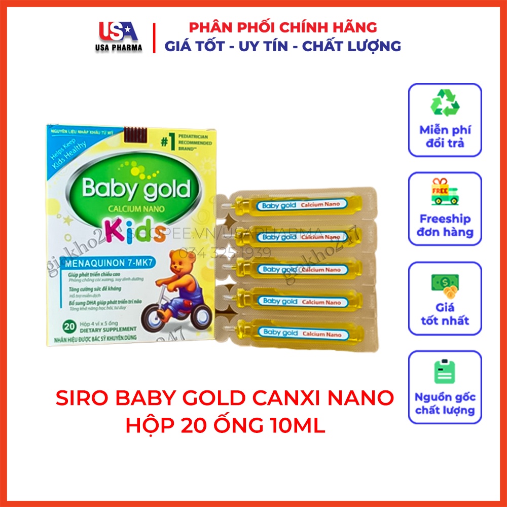 SIRO BABY GOLD KIDS Bổ sung CANXI nano, DHA giúp tăng cường sức đề kháng - Hộp 20 ống
