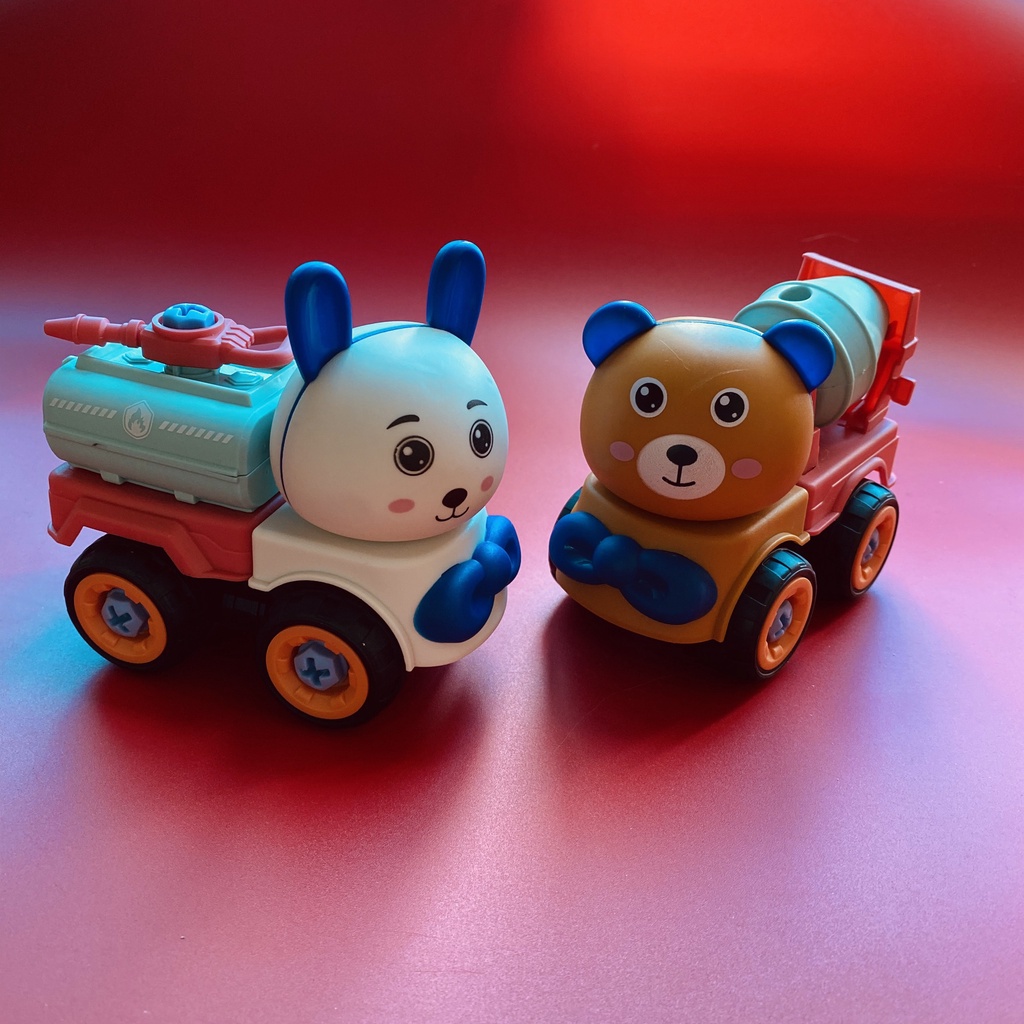 Đồ chơi lắp ghép xe hình con vật, đồ chơi tư duy cho bé từ  2-5 tuổi gồm 4 xe.