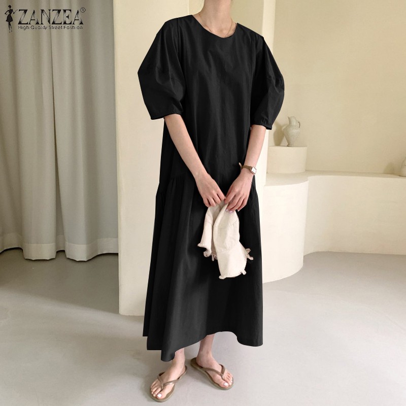 ZANZEA Đầm Tay Lỡ Cổ Tròn Dáng Dài Phong Cách Hàn quốc Thời Trang Nữ | BigBuy360 - bigbuy360.vn