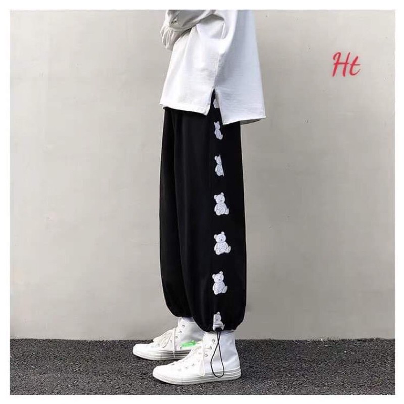 quần jogger dây rút gấu in gấu ngồi Ht