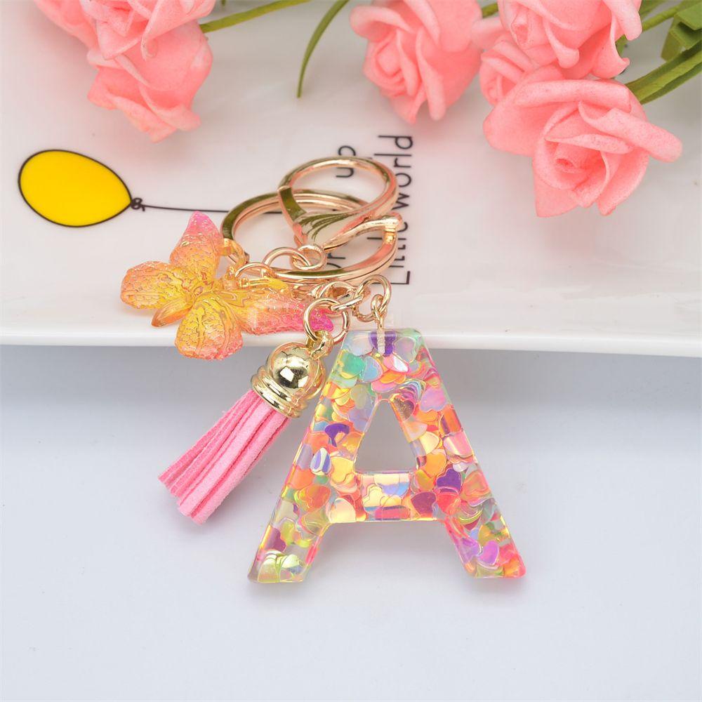 Móc Khóa Hình Chữ Cái Tiếng Anh / Bướm / Trái Tim Bằng Nhựa Resin Thời Trang Cho Nữ