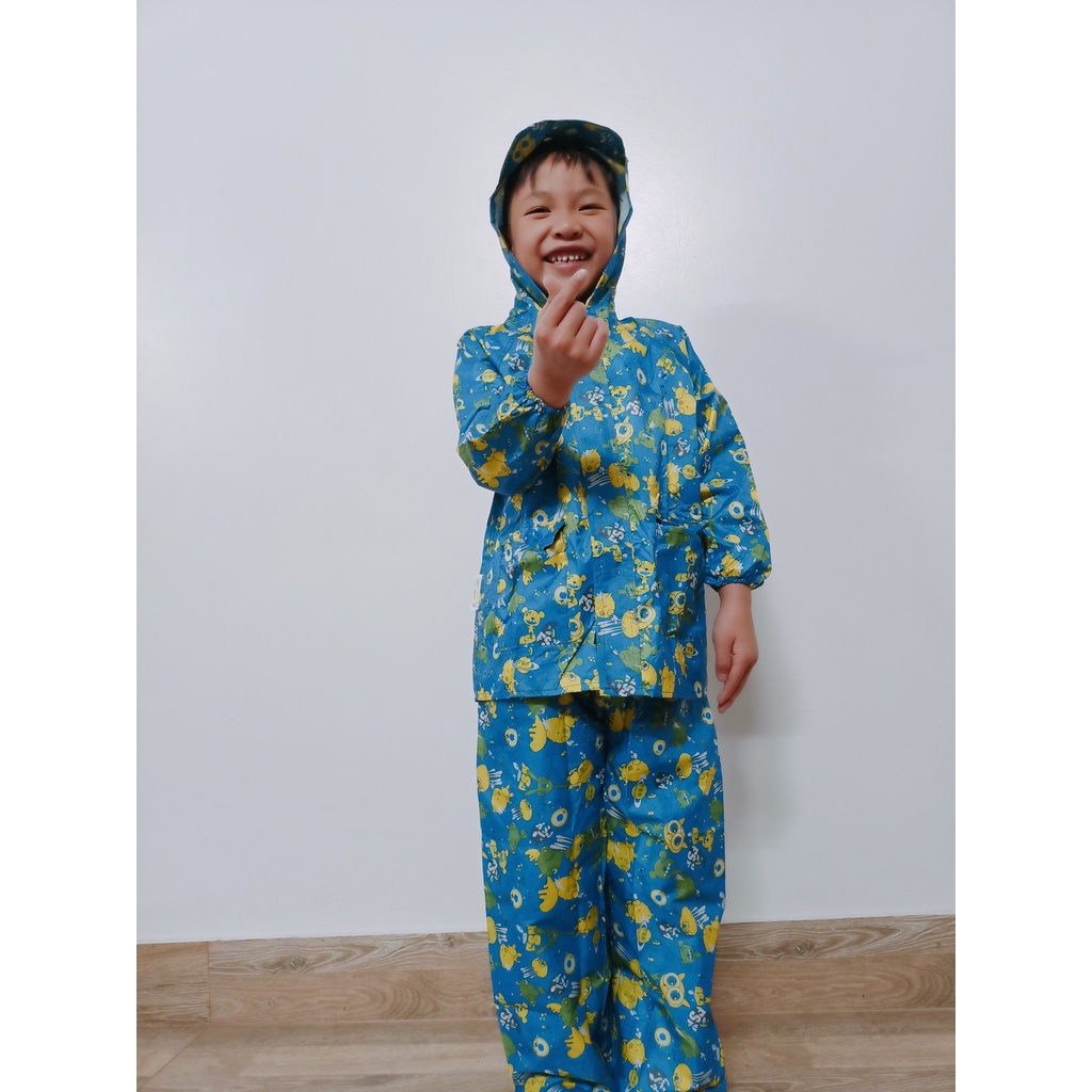 [FREE SHIP] Bộ áo đi mưa dành cho bé 5 tuổi (19kg -24kg), che kín toàn thân, hoạt động linh hoạt , KHÔNG THẤM NƯỚC
