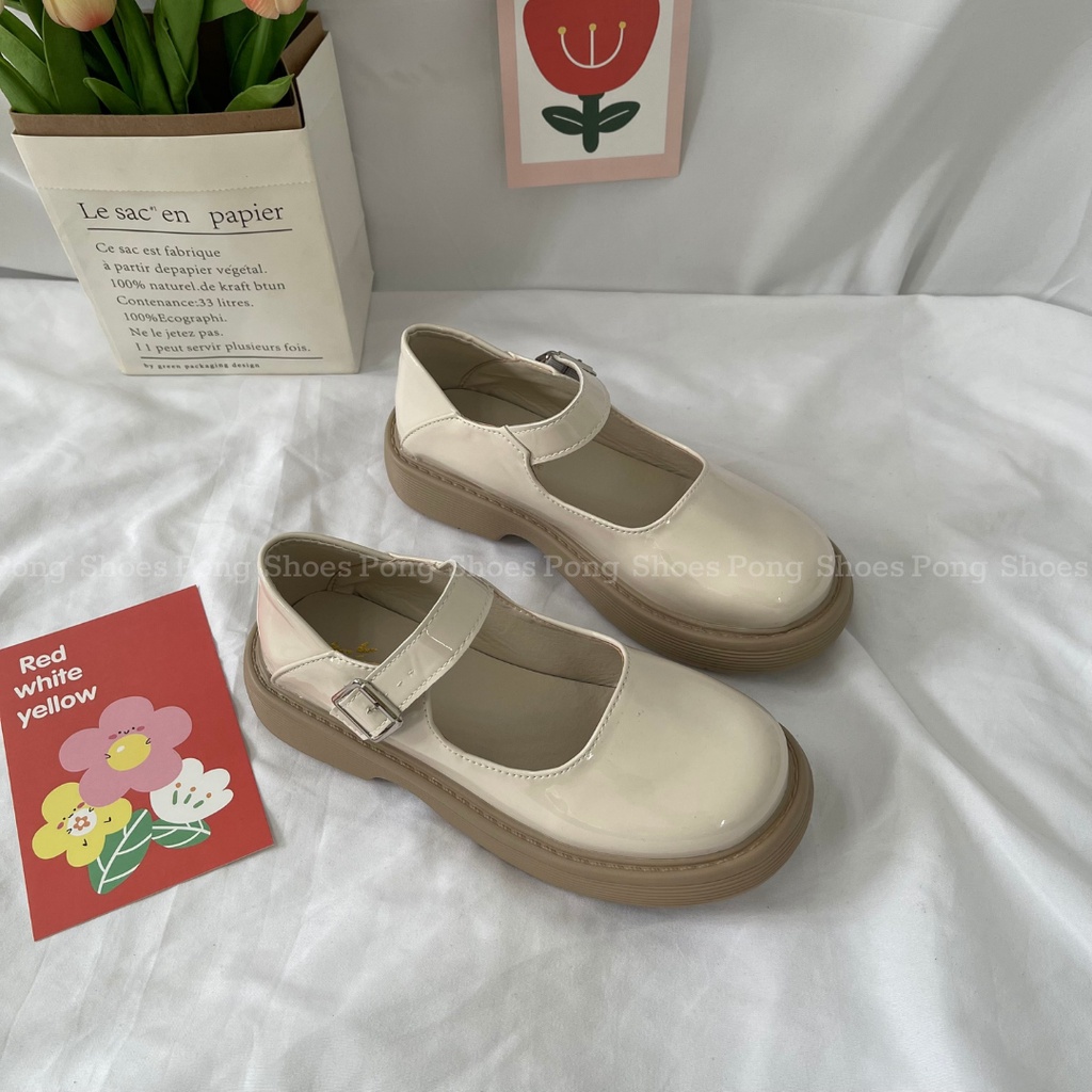 Giày búp bê Pong Shoes phong cách Ulzzangs màu đen be  FULL HỘP Mã 1322